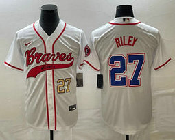 Nike Atlanta Braves #27 Austin Riley White Gold #27 front Joint Authentic Stitched baseball jersey