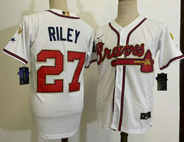 Nike Atlanta Braves #27 Austin Riley White Gold Red number Champions Game Authentic Stitched MLB Jersey