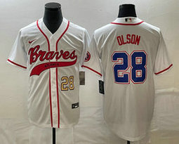 Nike Atlanta Braves #28 Matt Olson White Gold #28 front Joint Authentic Stitched baseball jersey