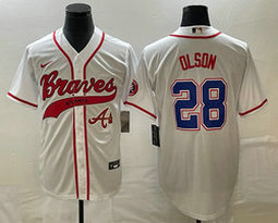 Nike Atlanta Braves #28 Matt Olson White team patch front Joint Authentic Stitched baseball jersey