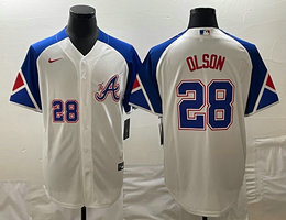 Nike Atlanta Braves #28 Matt Olson white #28 on front 2023 City Authentic Stitched MLB Jersey