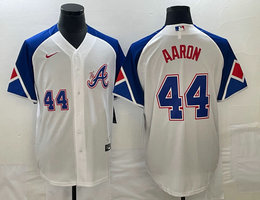 Nike Atlanta Braves #44 Hank Aaron 2023 City Game 44 on front Authentic Stitched MLB Jersey