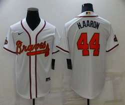 Nike Atlanta Braves #44 Hank Aaron White Gold Red number Champions Game Authentic Stitched MLB Jersey
