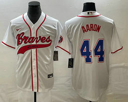 Nike Atlanta Braves #44 Hank Aaron White Joint Authentic Stitched baseball jersey