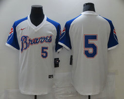 Nike Atlanta Braves #5 Freddie Freeman White Throwback Home Cooperstown Authentic Stitched MLB Jersey
