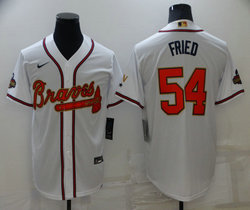 Nike Atlanta Braves #54 Max Fried White Gold Red number Champions Game Authentic Stitched MLB Jersey