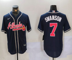 Nike Atlanta Braves #7 Dansby Swanson Navy Game Authentic Stitched MLB Jersey