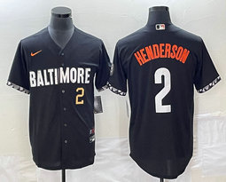 Nike Baltimore Orioles #2 Gunnar Henderson Black 2023 City gold 2 in front Game Authentic Stitched MLB Jersey