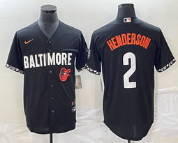 Nike Baltimore Orioles #2 Gunnar Henderson Black 2023 City team logo in front Game Authentic Stitched MLB Jersey