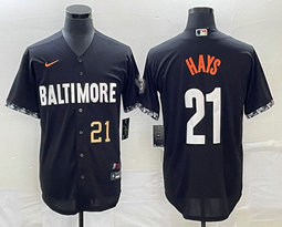 Nike Baltimore Orioles #21 Austin Hays Black 2023 City Gold 21 on front Game Authentic Stitched MLB Jersey