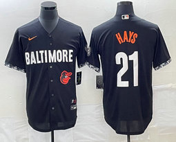 Nike Baltimore Orioles #21 Austin Hays Black 2023 City Team Logo on front Game Authentic Stitched MLB Jersey