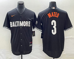 Nike Baltimore Orioles #3 Jorge Mateo Black 2023 City Game Authentic Stitched MLB Jersey