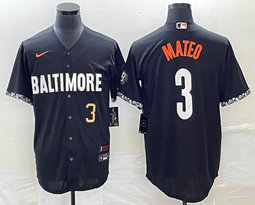 Nike Baltimore Orioles #3 Jorge Mateo Black 2023 City Gold 3 on front Game Authentic Stitched MLB Jersey