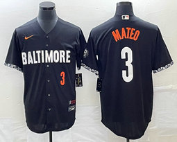 Nike Baltimore Orioles #3 Jorge Mateo Black 2023 City Red 3 on front Game Authentic Stitched MLB Jersey