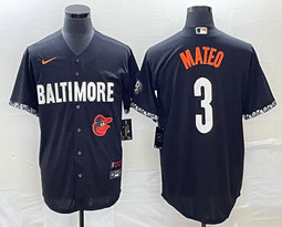 Nike Baltimore Orioles #3 Jorge Mateo Black 2023 City Team Logo on front Game Authentic Stitched MLB Jersey