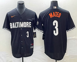 Nike Baltimore Orioles #3 Jorge Mateo Black 2023 City White 3 on front Game Authentic Stitched MLB Jersey