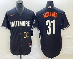 Nike Baltimore Orioles #31 Cedric Mullins Black 2023 City Gold 31 on front Game Authentic Stitched MLB Jersey