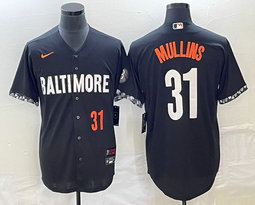 Nike Baltimore Orioles #31 Cedric Mullins Black 2023 City Red 31 on front Game Authentic Stitched MLB Jersey