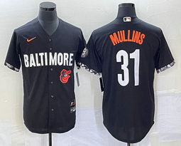 Nike Baltimore Orioles #31 Cedric Mullins Black 2023 City Team Logo on front Game Authentic Stitched MLB Jersey