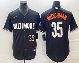 Nike Baltimore Orioles #35 Adley Rutschman Black 2023 City Gold 35 on front Game Authentic Stitched MLB Jersey