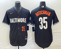 Nike Baltimore Orioles #35 Adley Rutschman Black 2023 City Red 35 on front Game Authentic Stitched MLB Jersey
