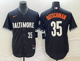 Nike Baltimore Orioles #35 Adley Rutschman Black 2023 City White 35 on front Game Authentic Stitched MLB Jersey