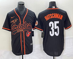 Nike Baltimore Orioles #35 Adley Rutschman Black Joint Logo in front Authentic Stitched MLB Jersey