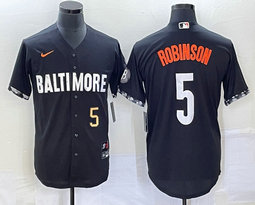 Nike Baltimore Orioles #5 Brooks Robinson Black 2023 City Gold 5 on front Game Authentic Stitched MLB Jersey