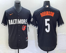 Nike Baltimore Orioles #5 Brooks Robinson Black 2023 City Team Logo on front Game Authentic Stitched MLB Jersey