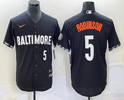 Nike Baltimore Orioles #5 Brooks Robinson Black 2023 City White 5 on front Game Authentic Stitched MLB Jersey