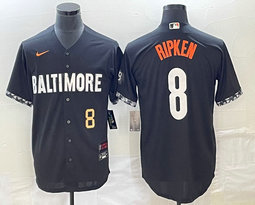 Nike Baltimore Orioles #8 Cal Ripken Black 2023 City Gold 8 on front Game Authentic Stitched MLB Jersey
