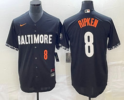 Nike Baltimore Orioles #8 Cal Ripken Black 2023 City Red 8 on front Game Authentic Stitched MLB Jersey