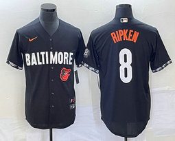 Nike Baltimore Orioles #8 Cal Ripken Black 2023 City Team Logo on front Game Authentic Stitched MLB Jersey