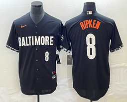 Nike Baltimore Orioles #8 Cal Ripken Black 2023 City White 8 on front Game Authentic Stitched MLB Jersey