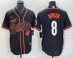 Nike Baltimore Orioles #8 Cal Ripken Black Joint Logo in front Authentic Stitched MLB Jersey