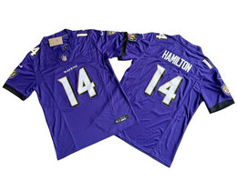 Nike Baltimore Ravens #14 Kyle Hamilton Purple 2023 F.U.S.E. Stitched Football Jersey