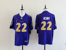 Nike Baltimore Ravens #22 Derrick Henry Purple Gold Number Authentic Stitched NFL Jersey