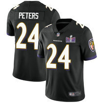 Nike Baltimore Ravens #24 Marcus Peters Black Vapor Untouchable With 2024 Super Bowl (LVIII ) patch Jersey