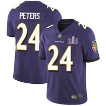 Nike Baltimore Ravens #24 Marcus Peters Purple Vapor Untouchable With 2024 Super Bowl (LVIII ) patch Jersey