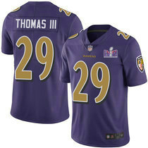 Nike Baltimore Ravens #29 Earl Thomas III Purple Rush With 2024 Super Bowl (LVIII ) patch Jersey