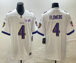 Nike Baltimore Ravens #4 Zay Flowers White Vapor Untouchable With 2024 Super Bowl (LVIII ) patch Jersey