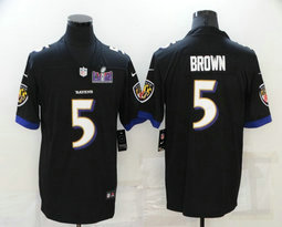 Nike Baltimore Ravens #5 Marquise Brown Black Vapor Untouchable With 2024 Super Bowl (LVIII ) patch Jersey