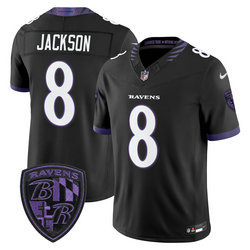 Nike Baltimore Ravens #8 Lamar Jackson Black 2026 Authentic Stitched NFL Jersey