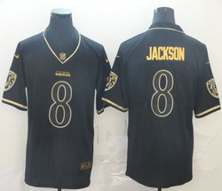 Nike Baltimore Ravens #8 Lamar Jackson Black Throwback Gold Number Authentic Stitched NFL Jersey