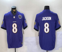 Nike Baltimore Ravens #8 Lamar Jackson Purple F.U.S.E team patch Authentic Stitched NFL Jersey