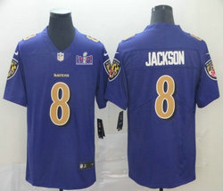 Nike Baltimore Ravens #8 Lamar Jackson Purple Rush With 2024 Super Bowl (LVIII ) patch Jersey