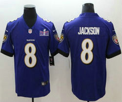Nike Baltimore Ravens #8 Lamar Jackson Purple Vapor Untouchable With 2024 Super Bowl (LVIII ) patch Jersey