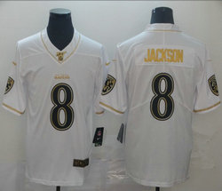 Nike Baltimore Ravens #8 Lamar Jackson White Gold Number Throwback Authentic stitched NFL jersey