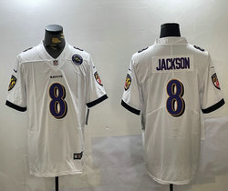 Nike Baltimore Ravens #8 Lamar Jackson White New Team Patch Vapor Untouchable NFL Jersey