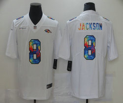 Nike Baltimore Ravens #8 Lamar Jackson White Rainbow Authentic Stitched NFL Jersey